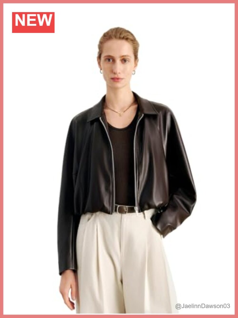 Faux Leather Cropped Moto Jacket Stand Collar Zip Fall Layer